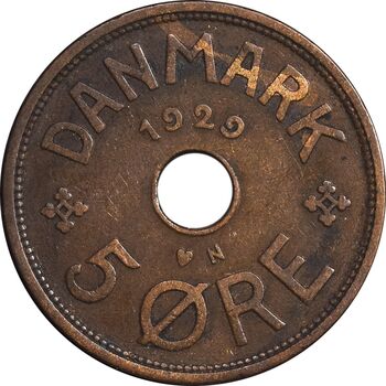 سکه 5 اوره 1929 کریستیان دهم - EF45 - دانمارک
