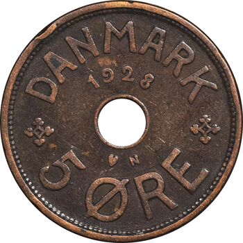 سکه 5 اوره 1928 کریستیان دهم - EF45 - دانمارک