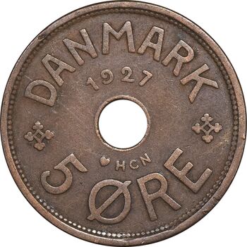 سکه 5 اوره 1927 کریستیان دهم - EF45 - دانمارک