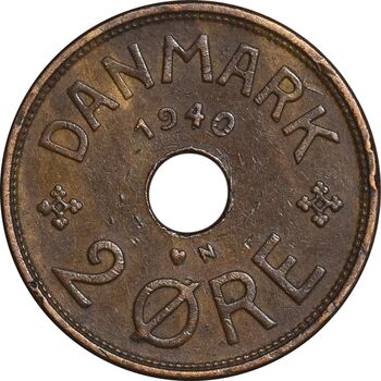 سکه 2 اوره 1940 کریستیان دهم - EF45 - دانمارک