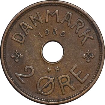 سکه 2 اوره 1939 کریستیان دهم - EF45 - دانمارک