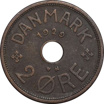 سکه 2 اوره 1929 کریستیان دهم - EF45 - دانمارک