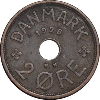 سکه 2 اوره 1928 کریستیان دهم - EF45 - دانمارک