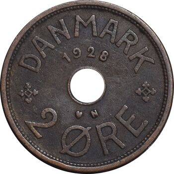 سکه 2 اوره 1928 کریستیان دهم - EF45 - دانمارک
