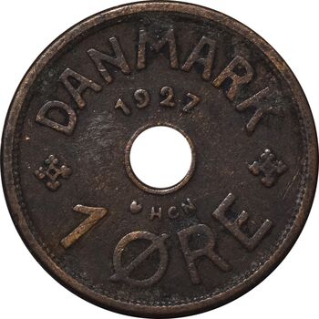 سکه 1 اوره 1927 کریستیان دهم - EF40 - دانمارک
