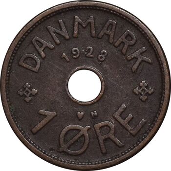 سکه 1 اوره 1928 کریستیان دهم - EF45 - دانمارک
