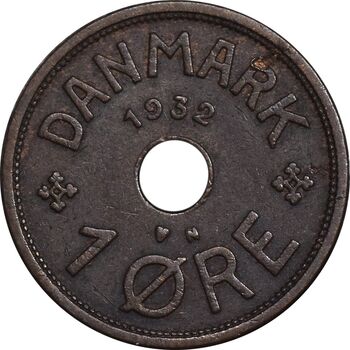 سکه 1 اوره 1932 کریستیان دهم - EF45 - دانمارک