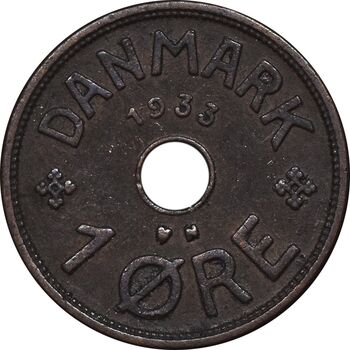 سکه 1 اوره 1933 کریستیان دهم - EF45 - دانمارک