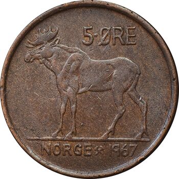 سکه 5 اوره 1967 اولاف پنجم - VF35 - نروژ