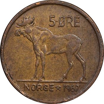 سکه 5 اوره 1967 اولاف پنجم - VF35 - نروژ