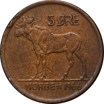 سکه 5 اوره 1966 اولاف پنجم - EF40 - نروژ