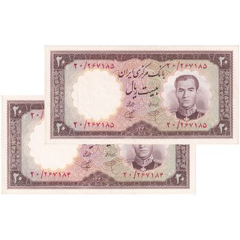 اسکناس 20 ریال 1340 - جفت - UNC61 - محمد رضا شاه