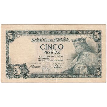 اسکناس 5 پزتا 1954 فرانسیسکو فرانکو - تک - AU - اسپانیا