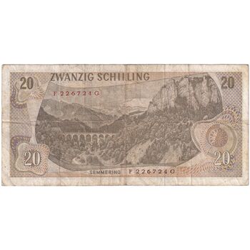 اسکناس 20 شیلینگ 1967 جمهوری دوم - تک - VF - اتریش