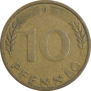سکه 10 فینیگ 1949D جمهوری فدرال - EF40 - آلمان