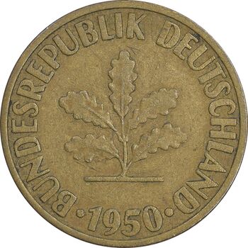 سکه 10 فینیگ 1950D جمهوری فدرال - EF45 - آلمان