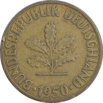 سکه 10 فینیگ 1950D جمهوری فدرال - EF45 - آلمان