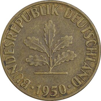 سکه 5 فینیگ 1950G جمهوری فدرال - EF45 - آلمان