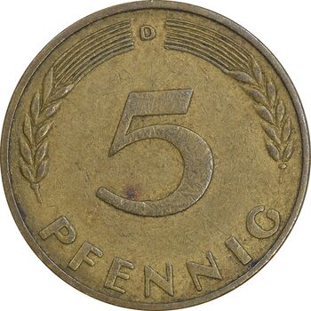 سکه 5 فینیگ 1950D جمهوری فدرال - EF45 - آلمان
