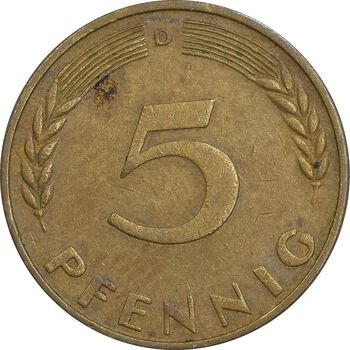 سکه 5 فینیگ 1950D جمهوری فدرال - EF45 - آلمان