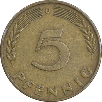 سکه 5 فینیگ 1950D جمهوری فدرال - EF45 - آلمان