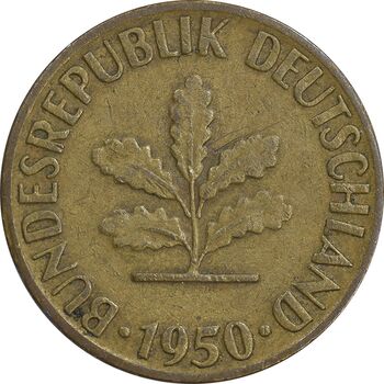 سکه 5 فینیگ 1950D جمهوری فدرال - EF45 - آلمان