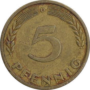 سکه 5 فینیگ 1950D جمهوری فدرال - EF45 - آلمان