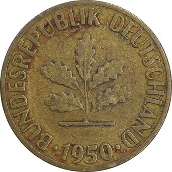 سکه 5 فینیگ 1950D جمهوری فدرال - EF45 - آلمان