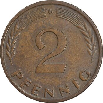 سکه 2 فینیگ 1962G جمهوری فدرال - EF45 - آلمان