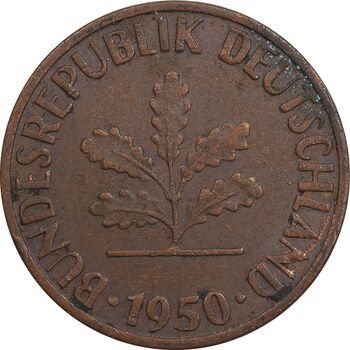 سکه 1 فینیگ 1950G جمهوری فدرال - EF45 - آلمان