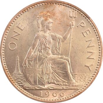 سکه 1 پنی 1966 الیزابت دوم - MS65 - انگلستان