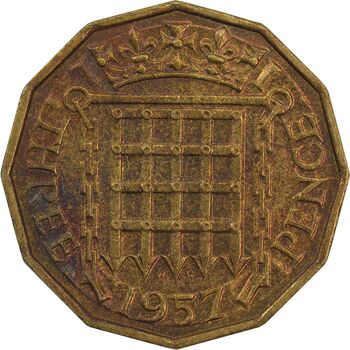 سکه 3 پنس 1957 الیزابت دوم - AU58 - انگلستان