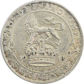 سکه 6 پنس 1913 جرج پنجم - AU50 - انگلستان