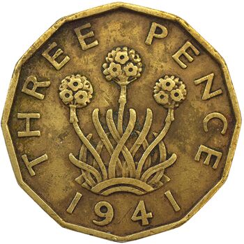 سکه 3 پنس 1941 جرج ششم - EF40 - انگلستان