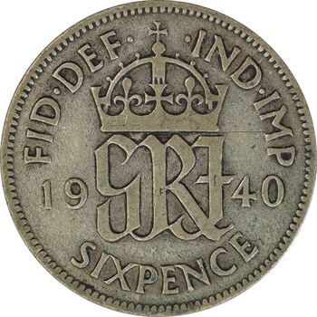 سکه 6 پنس 1940 جرج ششم - VF30 - انگلستان