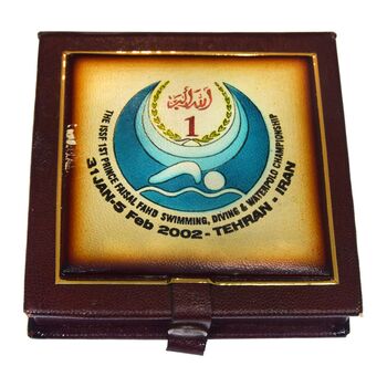 مدال یادبود مسابقات قهرمانی شنا ، شیرجه و واترپلو (با جعبه فابریک) - UNC - جمهوری اسلامی