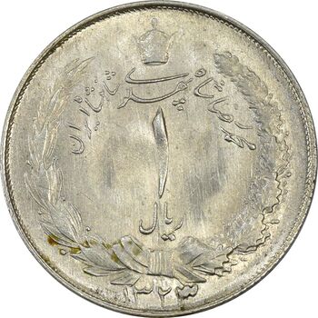 سکه 1 ریال 1323/2 سورشارژ تاریخ (نوع یک) - MS62 - محمد رضا شاه