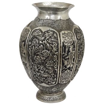 گلدان مسی قلمزنی طرح گل و مرغ