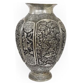گلدان مسی قلمزنی طرح گل و مرغ