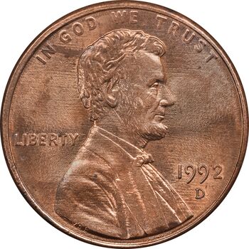 سکه 1 سنت 1992D لینکلن - MS63 - آمریکا
