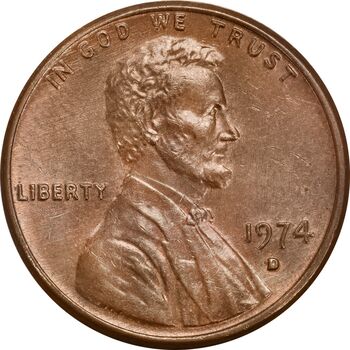 سکه 1 سنت 1974D لینکلن - AU58 - آمریکا