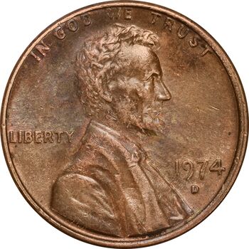 سکه 1 سنت 1974D لینکلن - AU55 - آمریکا