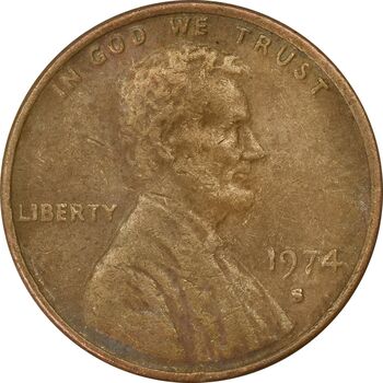 سکه 1 سنت 1974S لینکلن - EF40 - آمریکا