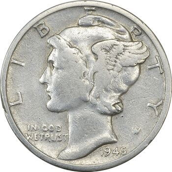 سکه 1 دایم 1945D مرکوری - VF35 - آمریکا