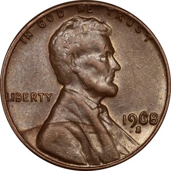 سکه 1 سنت 1968S لینکلن - EF40 - آمریکا