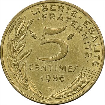 سکه 5 سانتیم 1986 (ماریان) جمهوری کنونی - AU50 - فرانسه