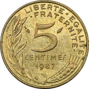 سکه 5 سانتیم 1987 (ماریان) جمهوری کنونی - AU50 - فرانسه