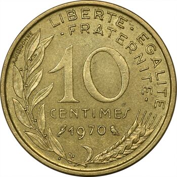 سکه 10 سانتیم 1970 (ماریان) جمهوری کنونی - EF40 - فرانسه