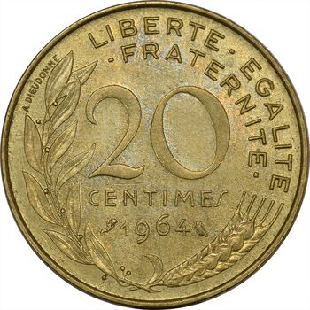 سکه 20 سانتیم 1964 (ماریان) جمهوری کنونی - AU55 - فرانسه