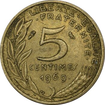سکه 5 سانتیم 1969 (ماریان) جمهوری کنونی - EF45 - فرانسه